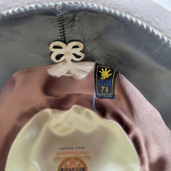 VINTAGE Borsalino Diamante II Hat 7 3/8 Gray Brown Fur‎ Felt Bowler Derby Italy - Picture 11 of 16